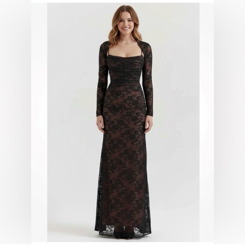 HOUSE OF CB 'Artemis' Black Lace Maxi Dress/Size XL